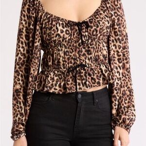 Wayf Animal Print Ruched Long Sleeve Top